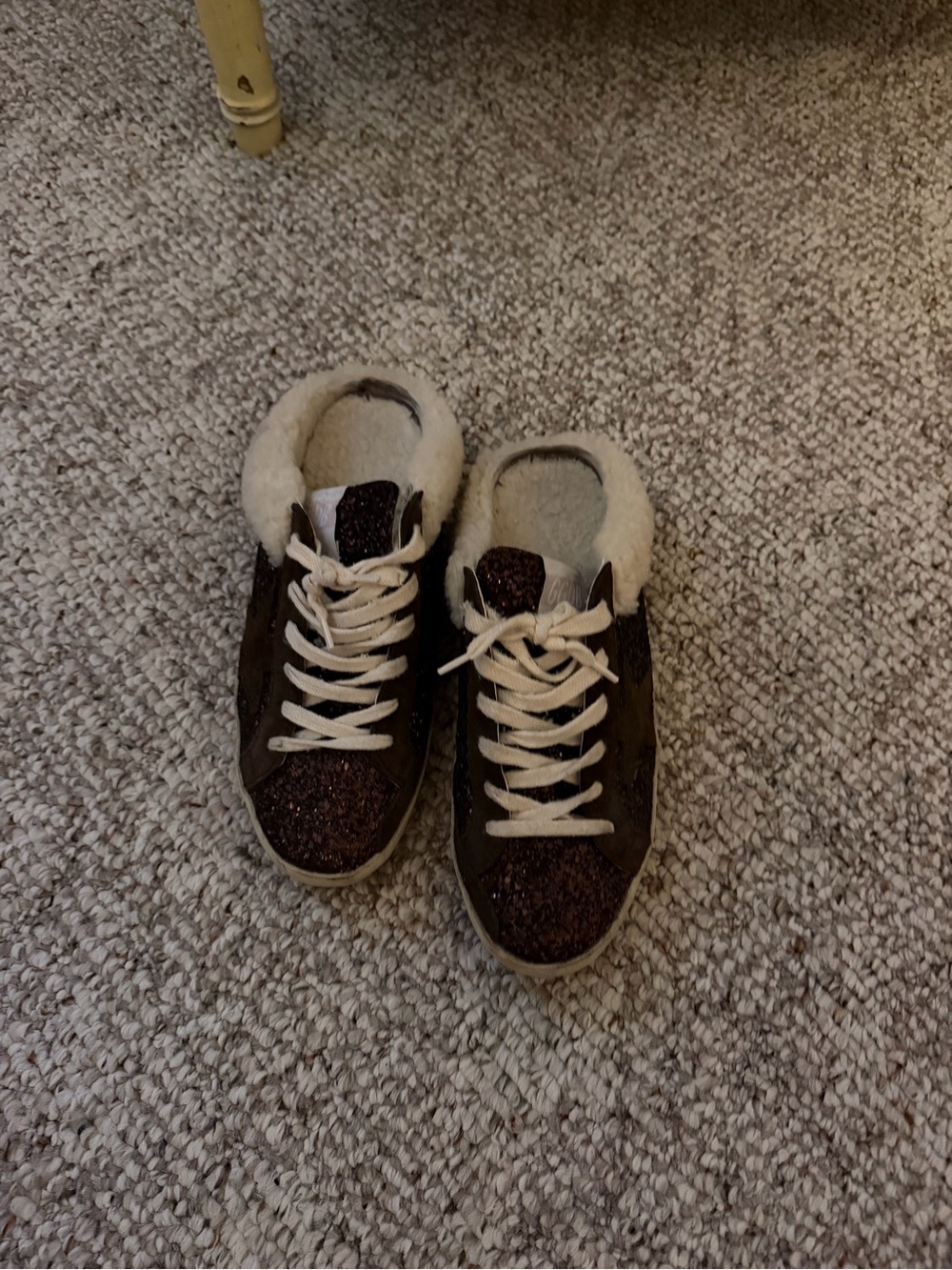 Golden Goose Brown Glitter Shearling-Trim Sneakers - Picture 6 of 8